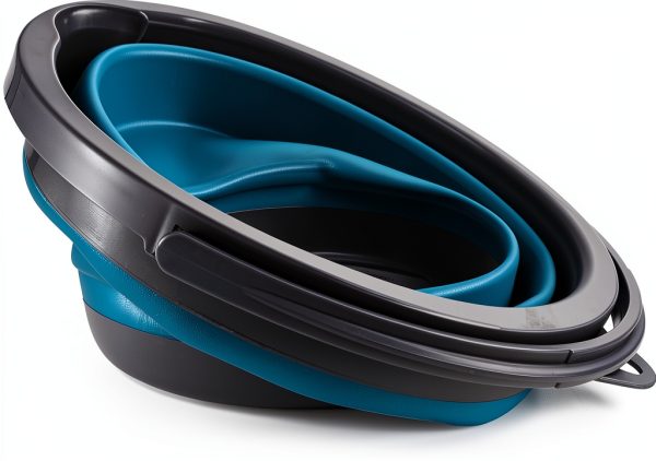 Bekith Collapsible Plastic Bucket with Lid 5L Blue Gray-4