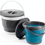 Bekith Collapsible Plastic Bucket with Lid 5L Blue Gray-0