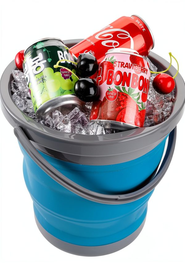 Bekith Collapsible Plastic Bucket with Lid 5L Blue Gray-1