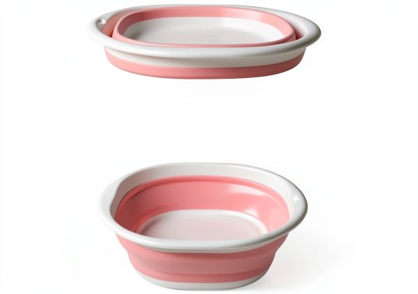 Hershii Collapsible Camping Bowl Pink White Lightweight-4
