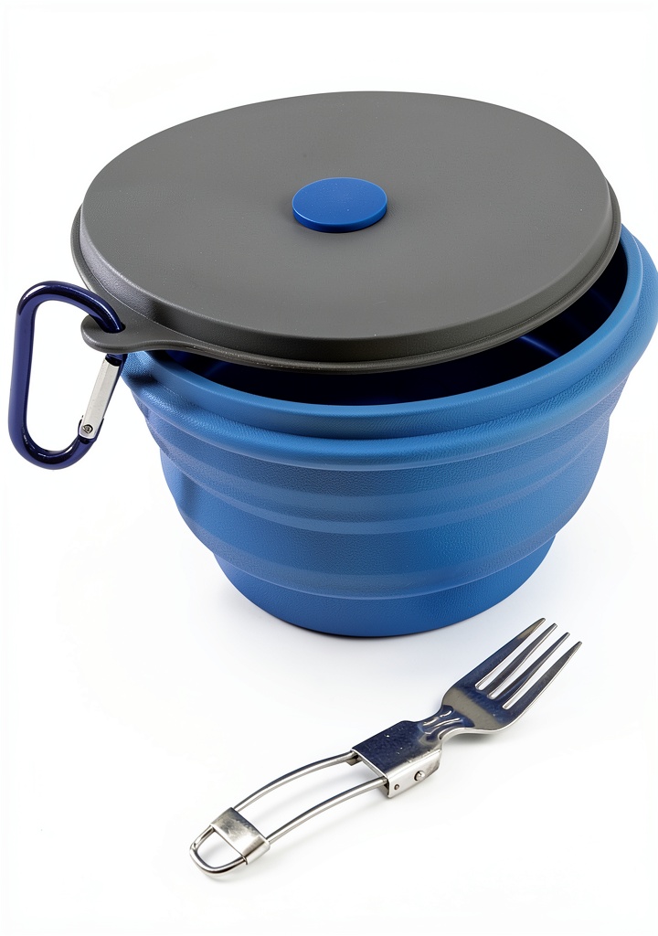 Mr. Peanut's collapsible silicone bowls in black, blue, and silver colors displayed in both expanded and collapsed states