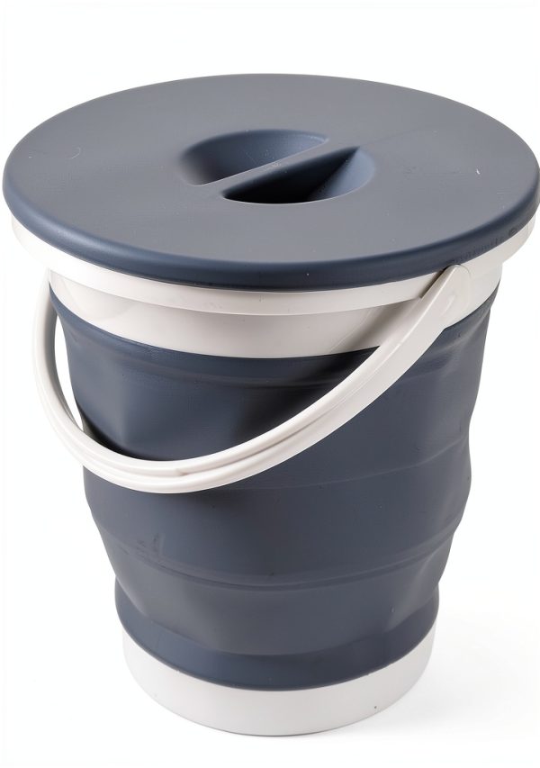 Bekith Collapsible Plastic Bucket with Lid 5L Blue Gray-2